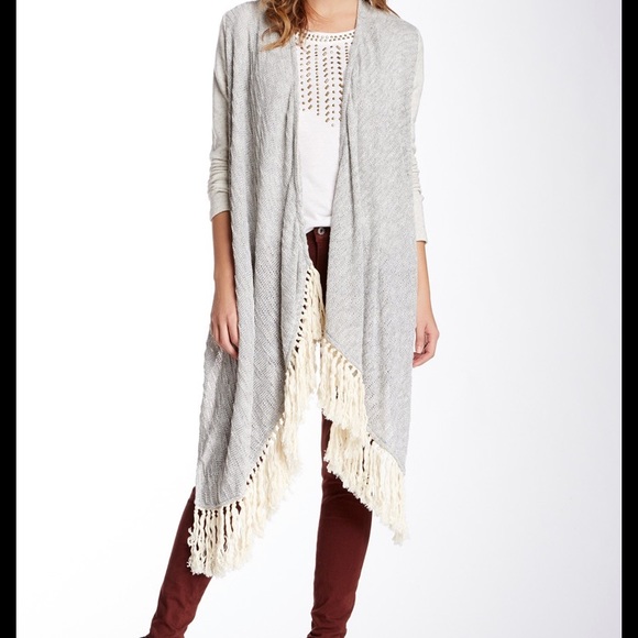 Lucky Brand Beachy Oversized Wrap Knit Fringe Boho Longline Cardigan Sweater - Picture 1 of 8